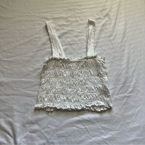 American Eagle Outfitters Cream Smocked Ruffled Tank Top